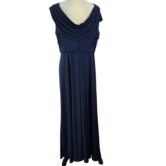 Alex Evenings Navy Blue Beaded Ruched Gown Size 16P Elegant Evening Maxi Dress - Picture 5 of 15